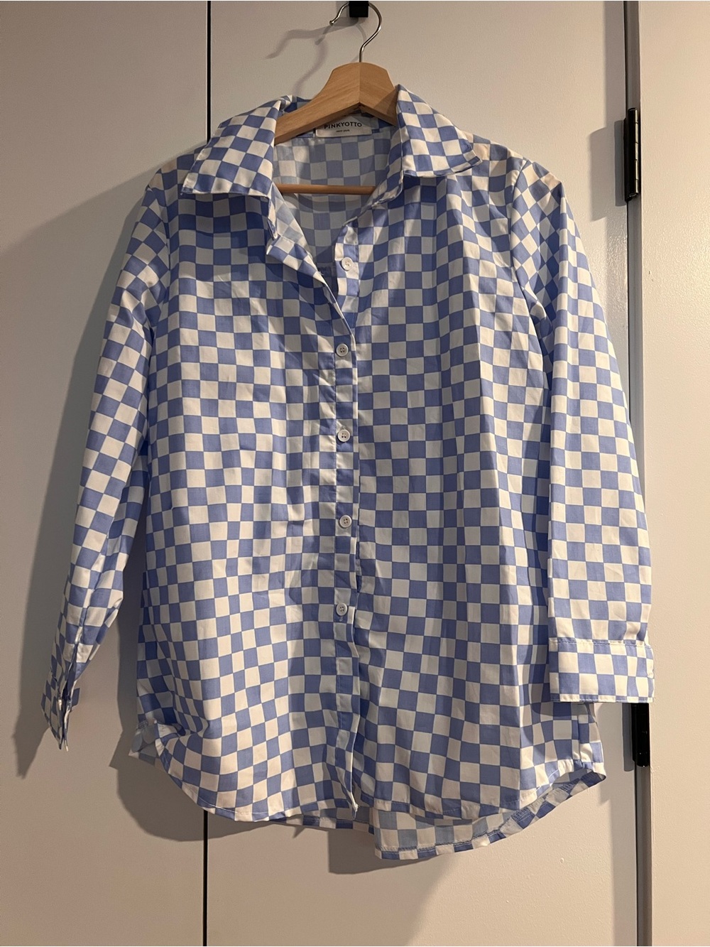 Pinkyotto Light Blue and White Check Button-Up
